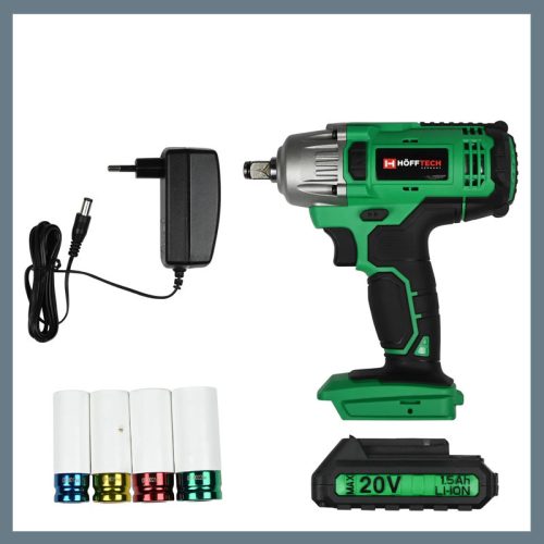 Höfftech 20V Akumulatorski Udarni Vijačnik 1/2" z 380 Nm + 4 Natični Ključi
