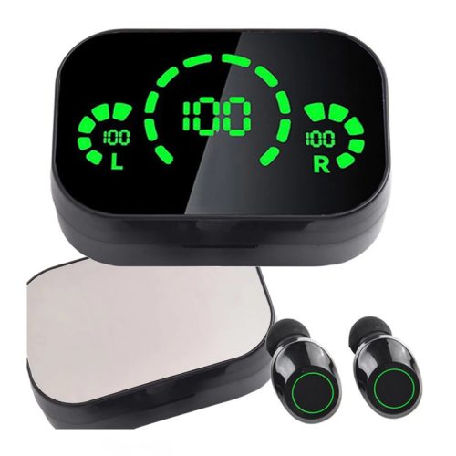 Brezžične Bluetooth slušalke z LED polnilnikom in mikrofonom – črne 06356
