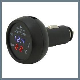   Večfunkcijski avtomobilski USB adapter – z zaslonom za napetost in temperaturo, 12/24 V 07427
