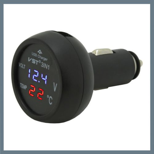 Večfunkcijski avtomobilski USB adapter – z zaslonom za napetost in temperaturo, 12/24 V 07427
