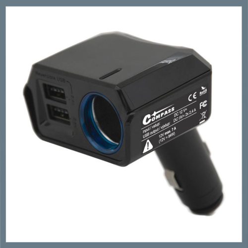 Avtomobilski polnilni adapter – 2× USB DUAL-SIDE + 12V izhod, 2400 mA 07431