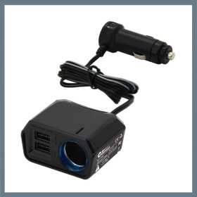   Avtomobilski polnilni adapter s 1 m kablom – 2× USB DUAL-SIDE + 12V izhod, 2400 mA 07432