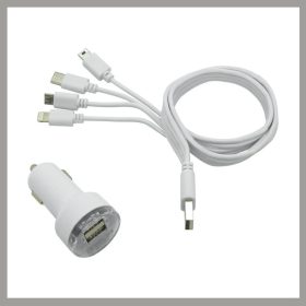   Avtomobilski polnilni komplet 4 v 1 z USB kablom – univerzalni priključki 07680