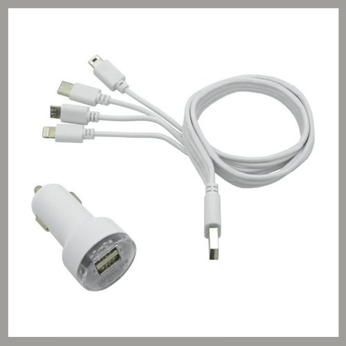 Avtomobilski polnilni komplet 4 v 1 z USB kablom – univerzalni priključki 07680
