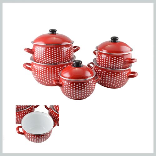 Perfect Home Set emajlirane posode z rdečimi pikami 10 kosov 11326