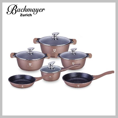Bachmayer 10-delni komplet posod s teflonskim premazom – BM-7810 (burgundy barva)