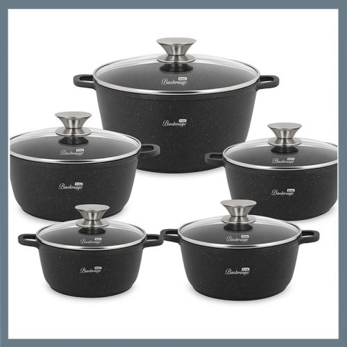 Bachmayer 10-delni set posod z granitnim premazom, črn BM-7816