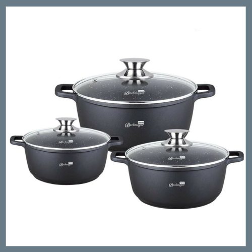Bachmayer 3-delni set posod s premazom iz marmorja sive barve BM-7872