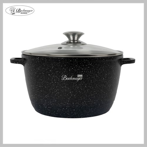 BACHMAYER Visoka steklena ponev z debelimi stenami in pokrovom brez prijema - 24 cm, črna, 6 litrov - BM-7885-24