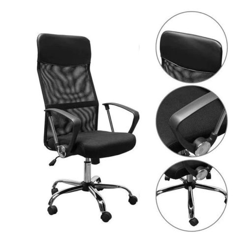 Ergonomski pisarniški stol – z visokim naslonjalom, nastavljiva višina, črn HS305