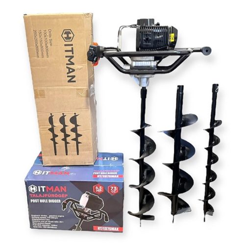 Hitman HT-ED76MAX 6,5 HP 73 cm3 bencinski motorni vrtalnik s 3 vrtalnimi glavami (100 mm, 150 mm, 200 mm)