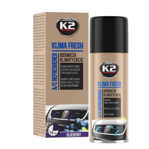 K2 Klima Fresh – Čistilni in osveževalni sprej za klimatsko napravo, vonj borovnic, 150 ml K222BB