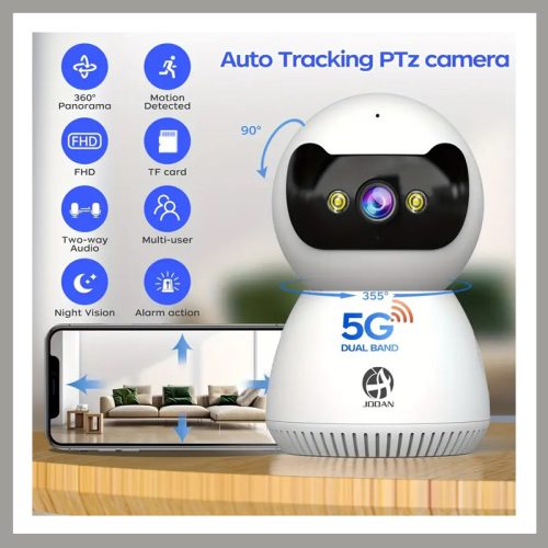 JOOAN 5G WiFi pametna vrtljiva IP kamera – z nočnim vidom, sledenjem gibanja in dvosmernim zvokom KE280262