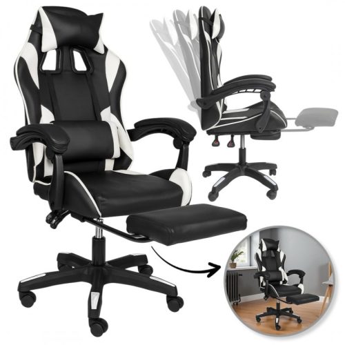 STRIKER ONE gamerski stol z naslonom za noge črno-bele barve - KO31B