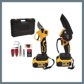   THO M-9034 Komplet mini verižne žage in škarij za obrezovanje dreves z baterijskim napajanjem, 2 bateriji 36 V, rumeno-črna M-9034