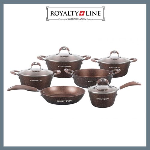 Royalty Line 10-delni set posode za večerjo s steklenim pokrovom, marmornat zaključek RL-5010BRW