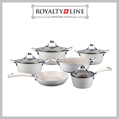 Royalty Line 10-delni set posode za večerjo s steklenim pokrovom, marmornat zaključek RL-5010CRM