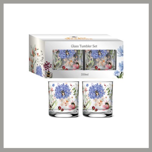 Set steklenih kozarcev – 2 kosa, 350 ml, z dekorjem cvetličnega vzorca TUMB13