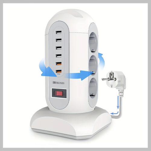 15 v 1 večizhodni vrtljivi razdelilnik USB bel WM1104434-F