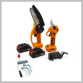   Mustang Star Akumulatorske Škarje za Obrezovanje in Verižna Žaga – z 2 baterijama